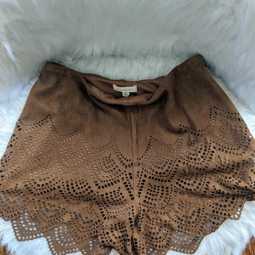Phanuel Suede Leather Lace Mini Shorts